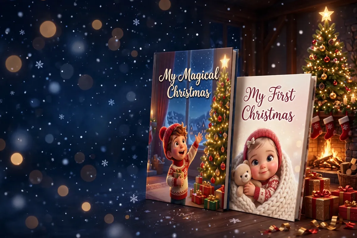 The two Christmas books placed under the tree, among the presents