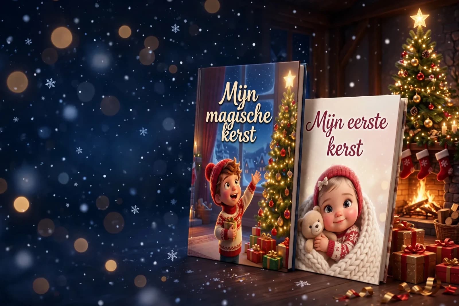 De twee kerstboeken onder de kerstboom, tussen de cadeaus