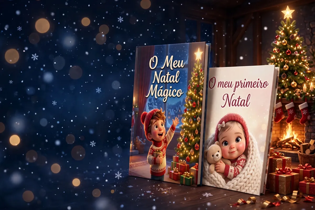 Os dois livros de Natal pousados ao pé da árvore, entre os presentes