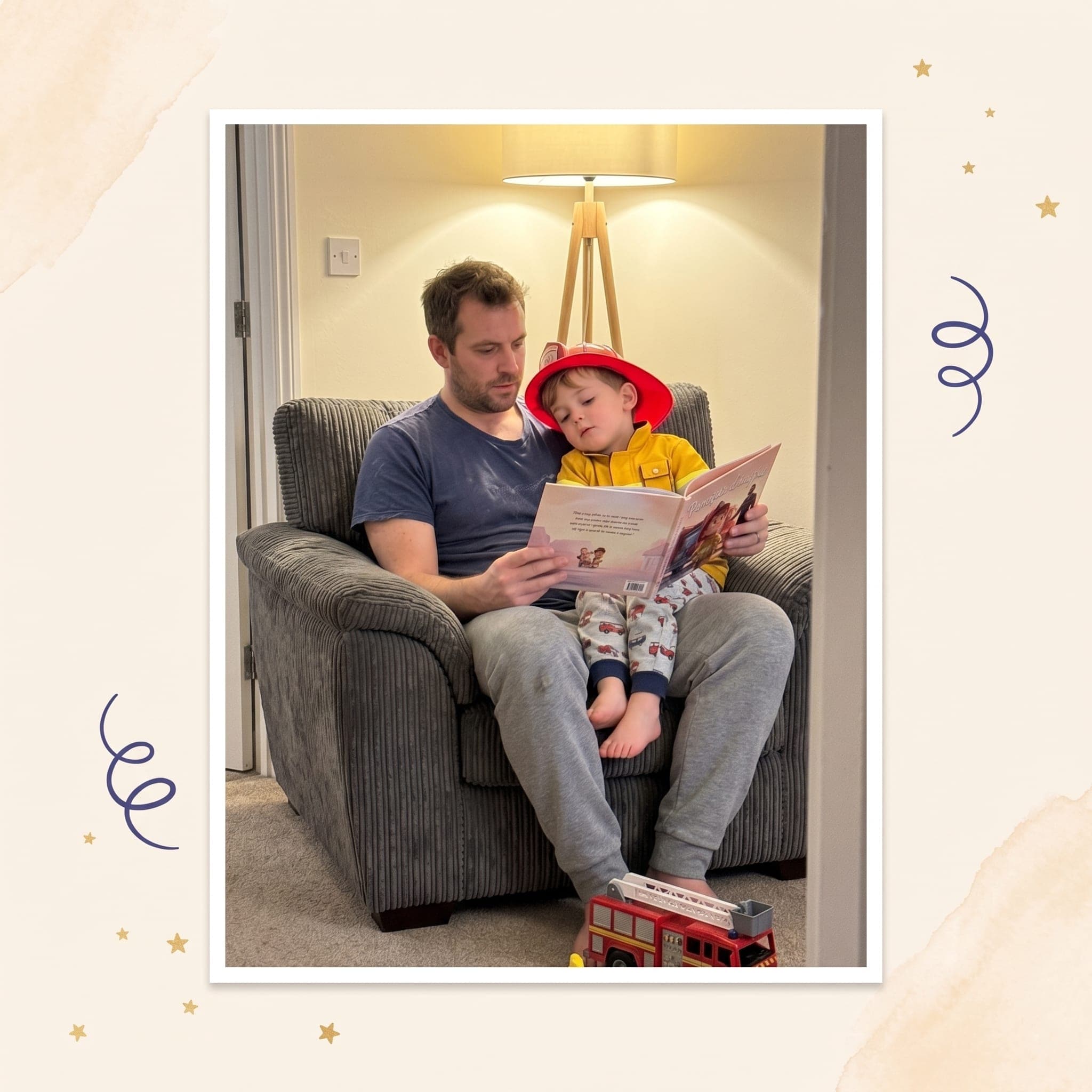 Bombeiro por um dia — momento de leitura em família