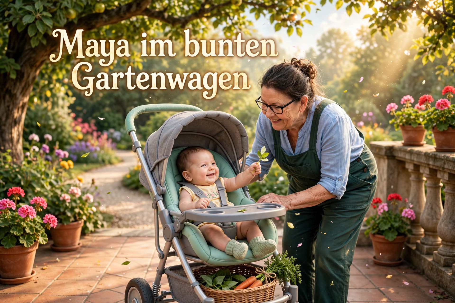 Maya im bunten Gartenwagen